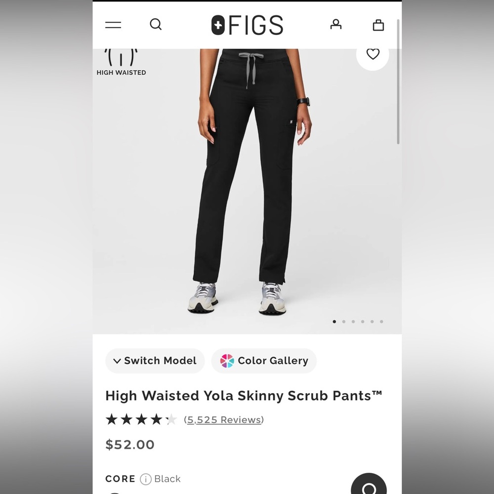 Figs Black High-Waisted Skinny Scrub Pants